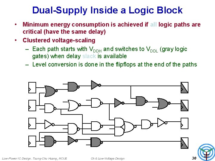 Dual-Supply Inside a Logic Block • Minimum energy consumption is achieved if all logic