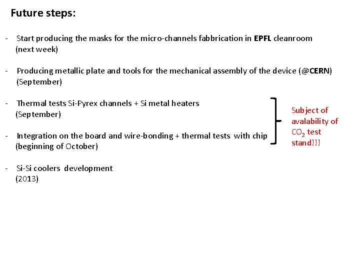 Future steps: - Start producing the masks for the micro-channels fabbrication in EPFL cleanroom