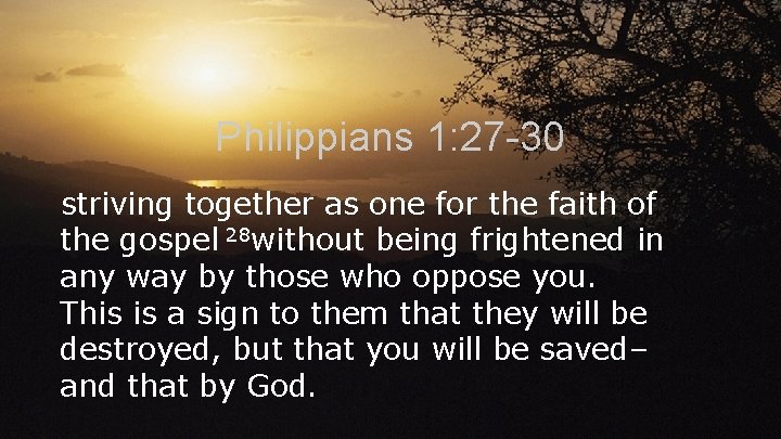 Philippians 1: 27 -30 striving together as one for the faith of the gospel