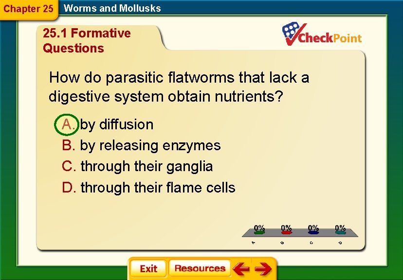 Chapter 25 Worms and Mollusks 25. 1 Formative Questions How do parasitic flatworms that