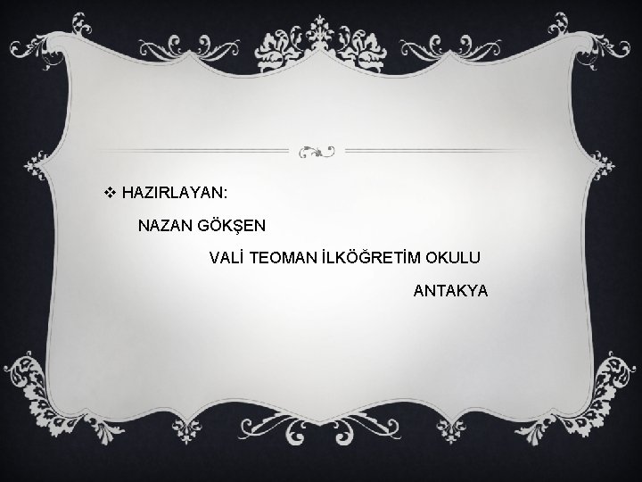 v HAZIRLAYAN: NAZAN GÖKŞEN VALİ TEOMAN İLKÖĞRETİM OKULU ANTAKYA 