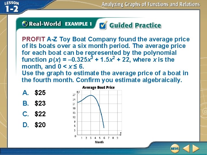 PROFIT A-Z Toy Boat Company found the average price of its boats over a