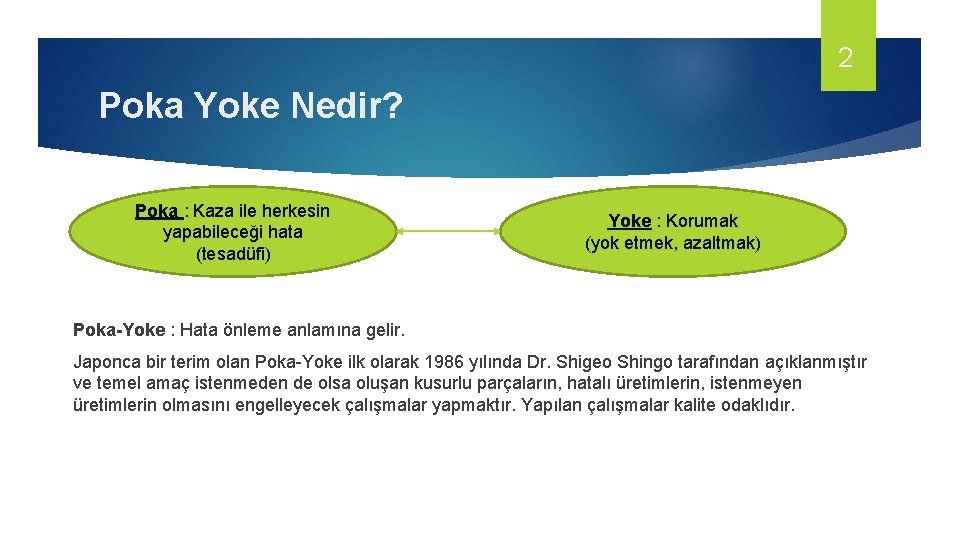 2 Poka Yoke Nedir? Poka : Kaza ile herkesin yapabileceği hata (tesadüfi) Yoke :