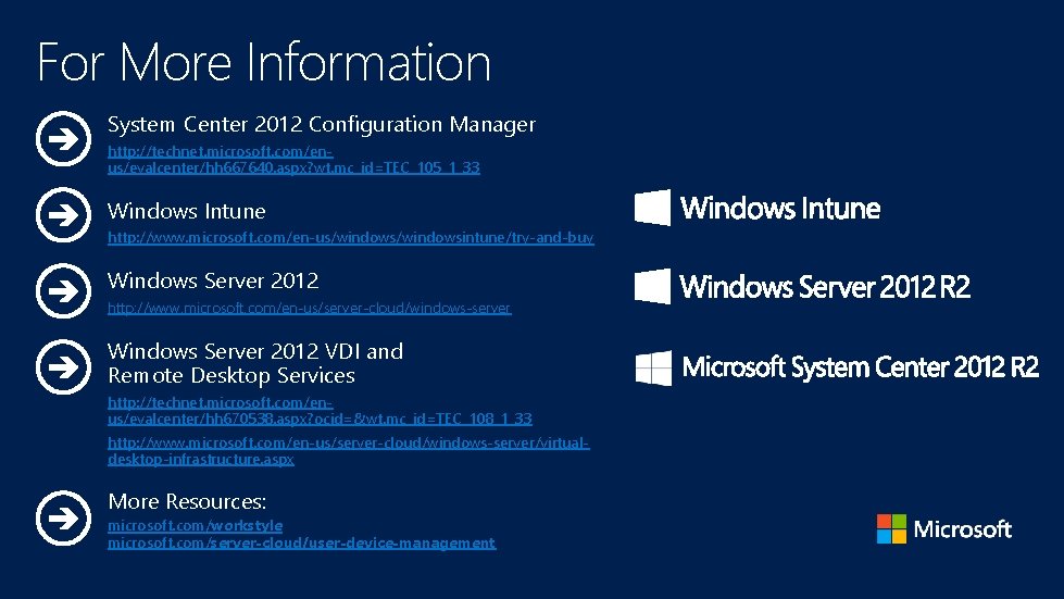 For More Information System Center 2012 Configuration Manager http: //technet. microsoft. com/enus/evalcenter/hh 667640. aspx?