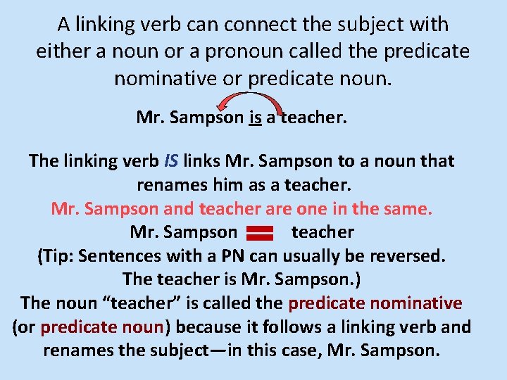 A linking verb can connect the subject with either a noun or a pronoun