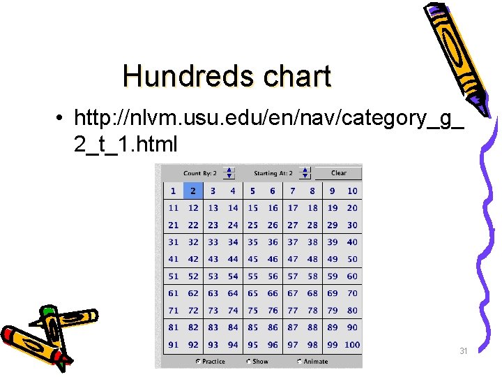 Hundreds chart • http: //nlvm. usu. edu/en/nav/category_g_ 2_t_1. html 31 