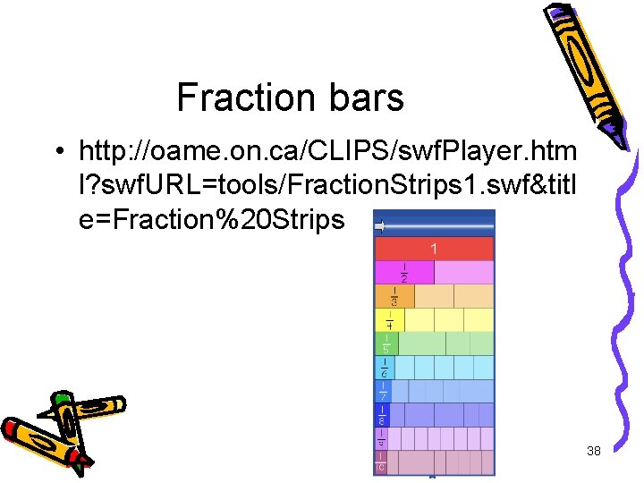 Fraction bars • http: //oame. on. ca/CLIPS/swf. Player. htm l? swf. URL=tools/Fraction. Strips 1.