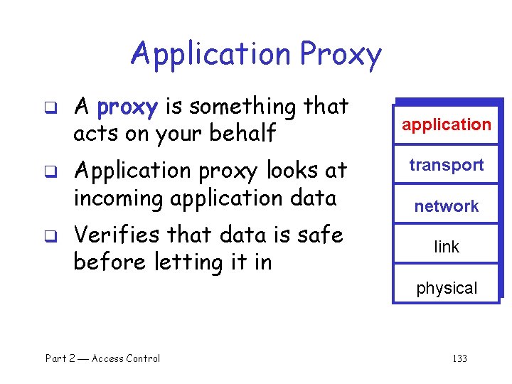 Application Proxy q q q A proxy is something that acts on your behalf