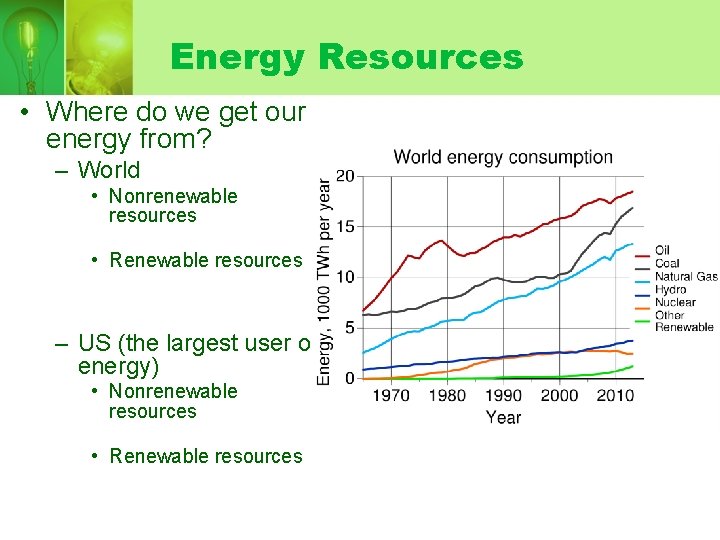 Energy Resources • Where do we get our energy from? – World • Nonrenewable