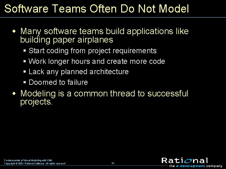 Software Teams Often Do Not Model w Many software teams build applications like building