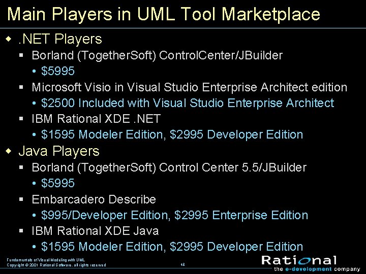 Main Players in UML Tool Marketplace w. NET Players § Borland (Together. Soft) Control.