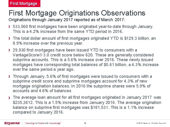 First Mortgage Originations Observations Originations through January 2017 reported as of March 2017: 533,