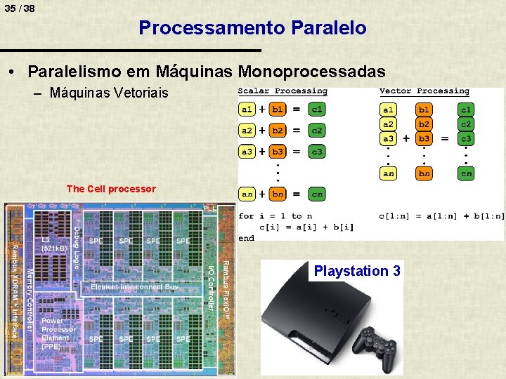 35 / 38 Processamento Paralelo • Paralelismo em Máquinas Monoprocessadas – Máquinas Vetoriais The