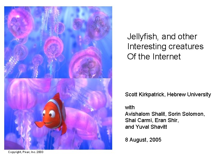 Jellyfish, and other Interesting creatures Of the Internet Scott Kirkpatrick, Hebrew University with Avishalom