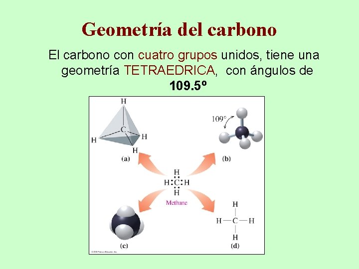 Geometría del carbono El carbono con cuatro grupos unidos, tiene una geometría TETRAEDRICA, con
