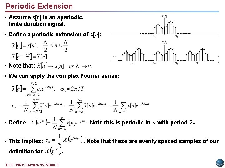 Periodic Extension • Assume x[n] is an aperiodic, finite duration signal. • Define a