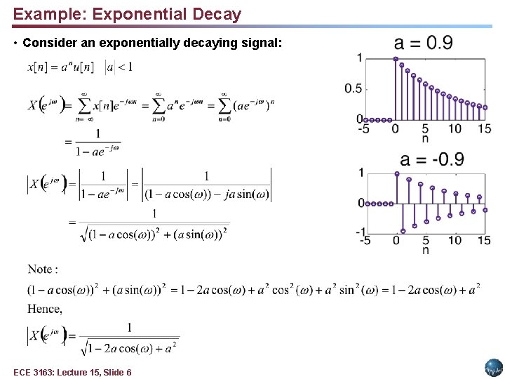 Example: Exponential Decay • Consider an exponentially decaying signal: ECE 3163: Lecture 15, Slide