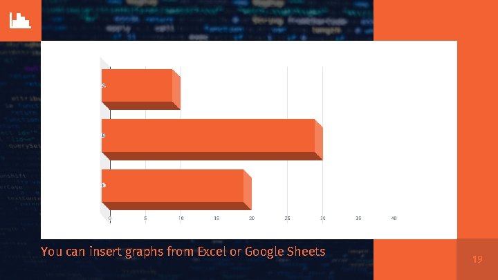 You can insert graphs from Excel or Google Sheets 19 