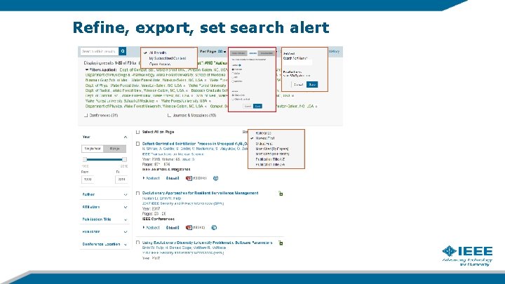 Refine, export, set search alert Refine, export, set search alert