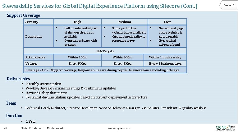 Stewardship Services for Global Digital Experience Platform using Sitecore (Cont. ) Support Coverage Severity
