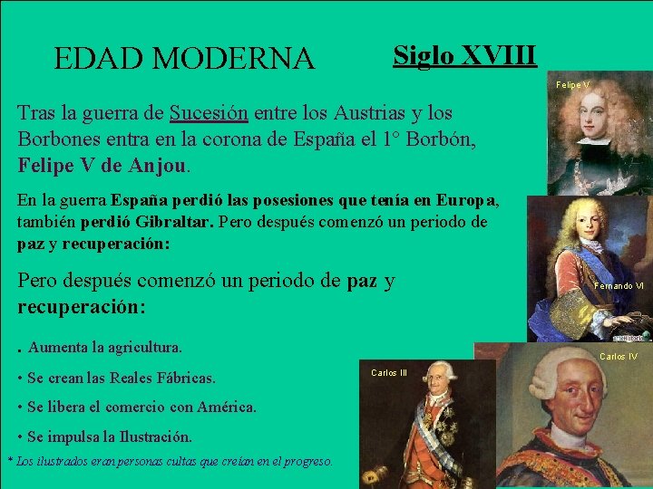 EDAD MODERNA Siglo XVIII Felipe V Tras la guerra de Sucesión entre los Austrias