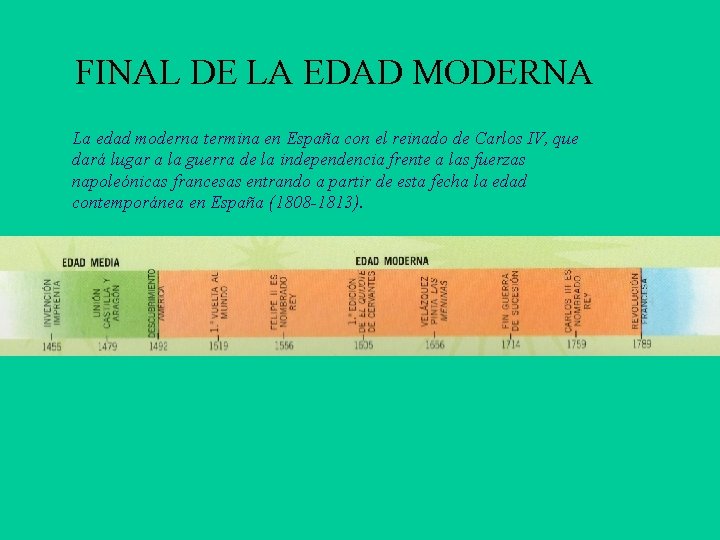 FINAL DE LA EDAD MODERNA La edad moderna termina en España con el reinado