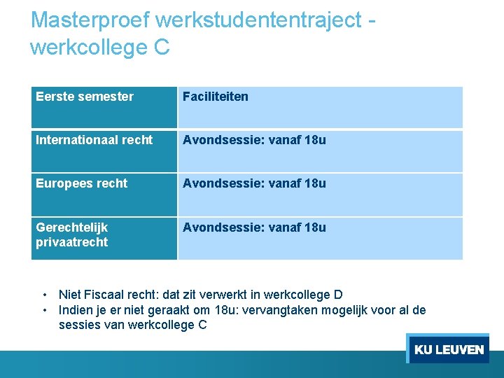 Masterproef werkstudententraject werkcollege C Eerste semester Faciliteiten Internationaal recht Avondsessie: vanaf 18 u Europees