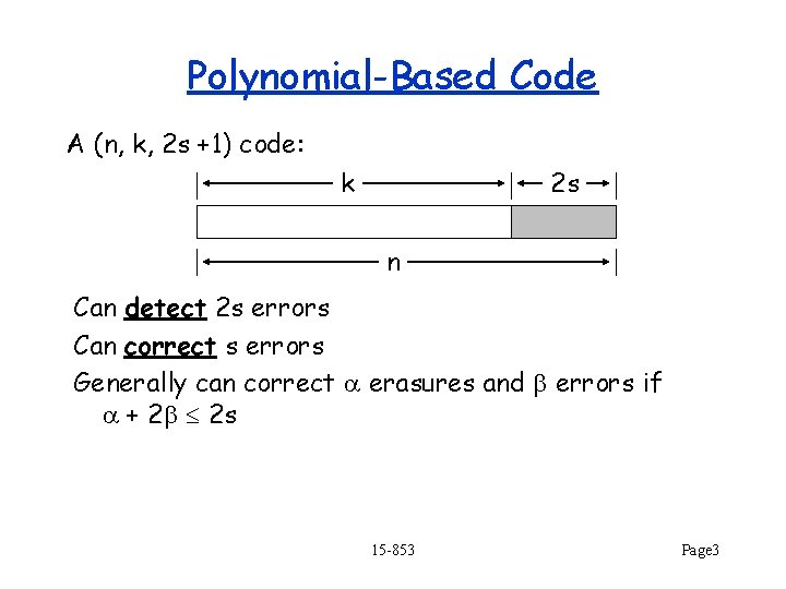 Polynomial-Based Code A (n, k, 2 s +1) code: k 2 s n Can