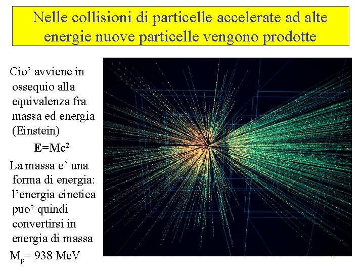 Nelle collisioni di particelle accelerate ad alte energie nuove particelle vengono prodotte Cio’ avviene