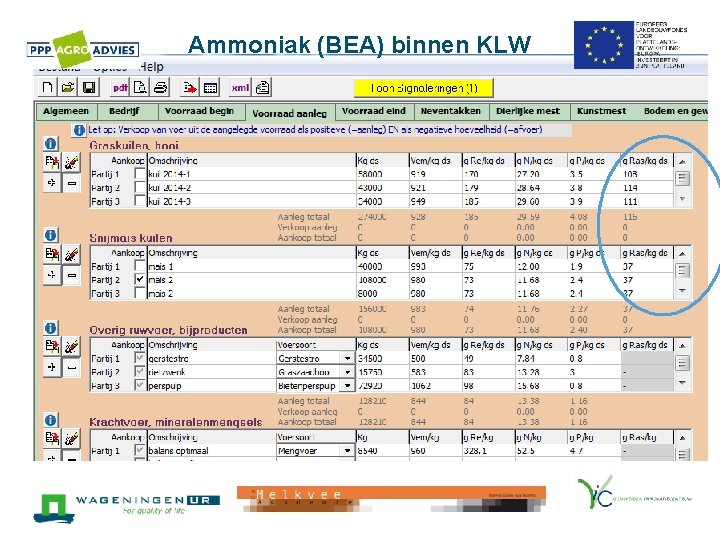 Ammoniak (BEA) binnen KLW Benodigde gegevens BEX 