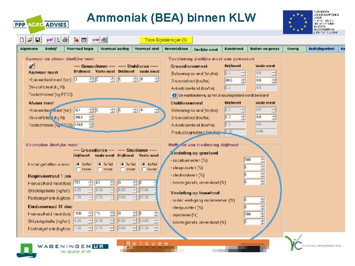 Ammoniak (BEA) binnen KLW 