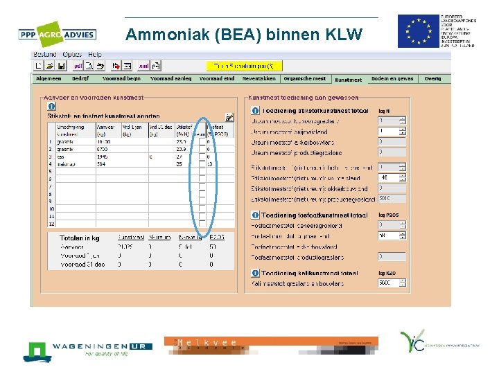 Ammoniak (BEA) binnen KLW 