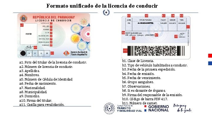 Formato unificado de la licencia de conducir a 1. Foto del titular de la