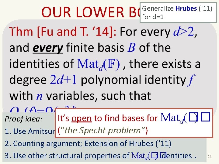 OUR LOWER BOUND Generalize Hrubes (‘ 11) for d=1 • It’s open to find