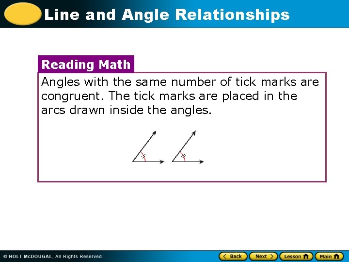 Line and Angle Relationships Reading Math Angles with the same number of tick marks