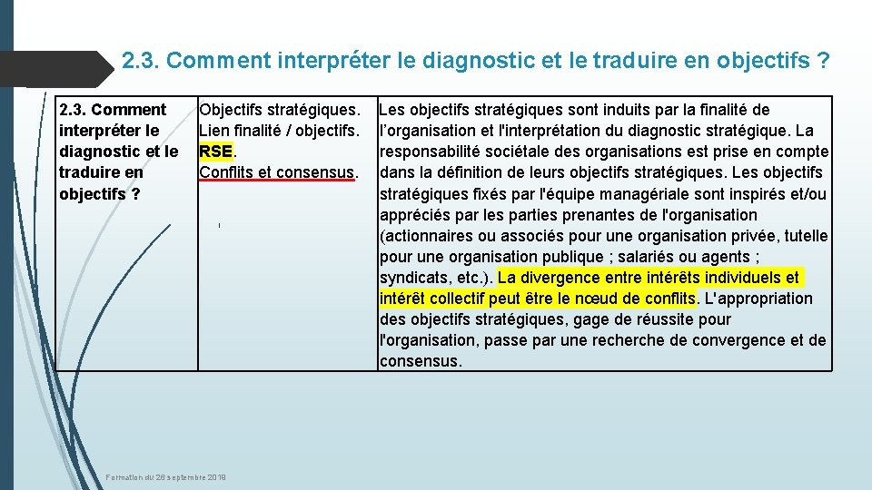 2. 3. Comment interpréter le diagnostic et le traduire en objectifs ? Objectifs stratégiques.