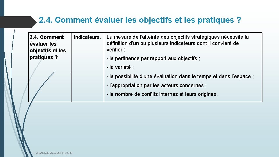 2. 4. Comment évaluer les objectifs et les pratiques ? Indicateurs. La mesure de