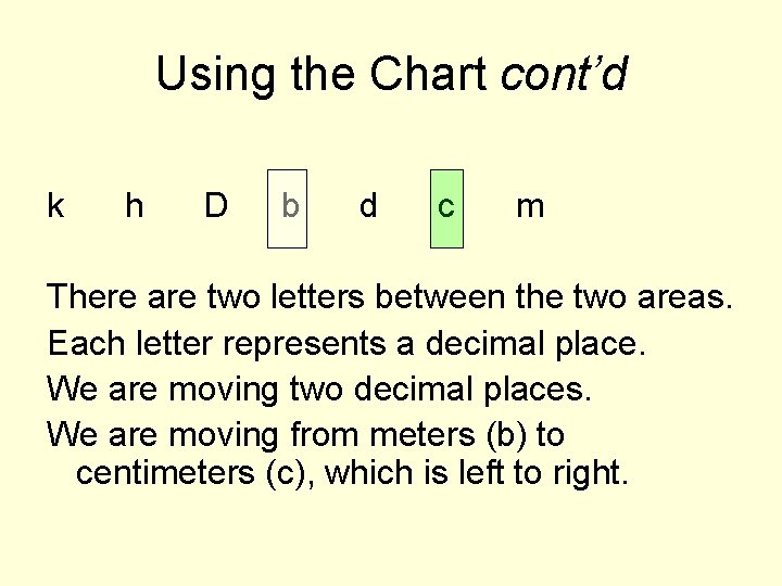 Using the Chart cont’d k h D b d c m There are two