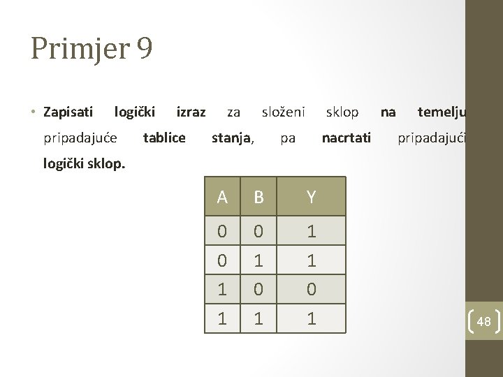 Primjer 9 • Zapisati logički pripadajuće izraz tablice za složeni stanja, sklop pa nacrtati