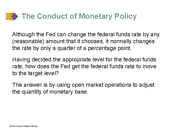 The Conduct of Monetary Policy Although the Fed can change the federal funds rate