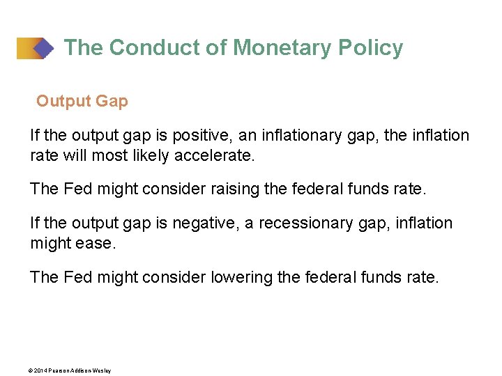 The Conduct of Monetary Policy Output Gap If the output gap is positive, an