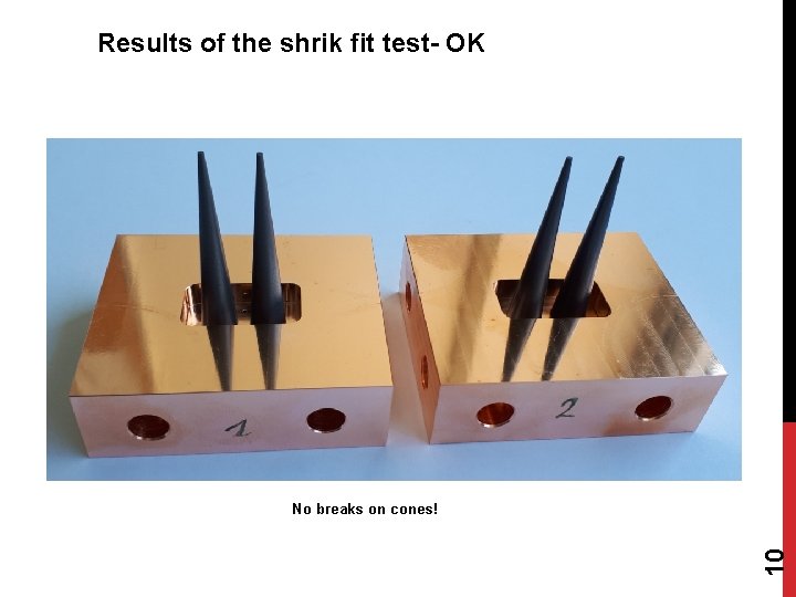 Results of the shrik fit test- OK 10 No breaks on cones! 