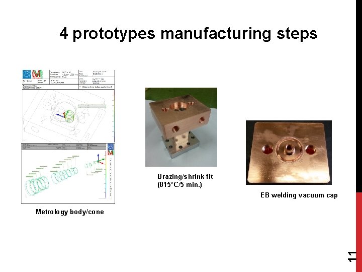 4 prototypes manufacturing steps Brazing/shrink fit (815°C/5 min. ) EB welding vacuum cap 11