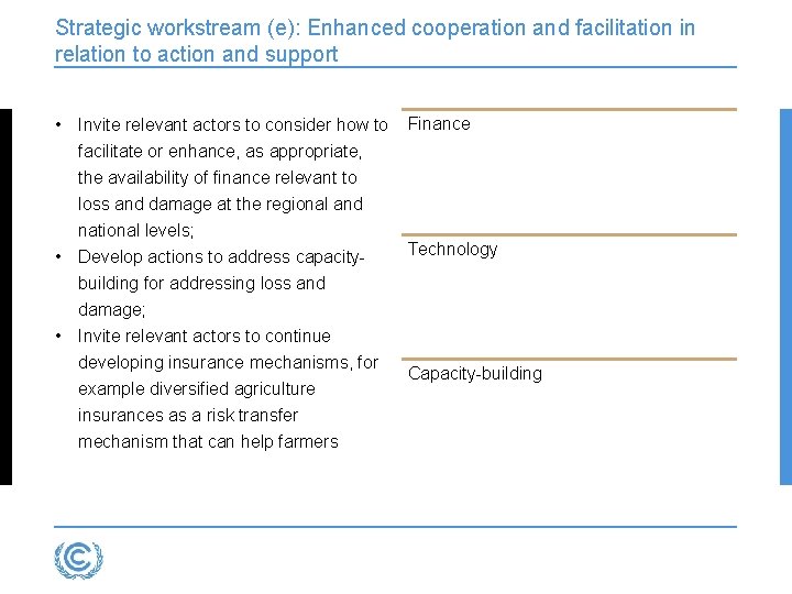 Strategic workstream (e): Enhanced cooperation and facilitation in relation to action and support •