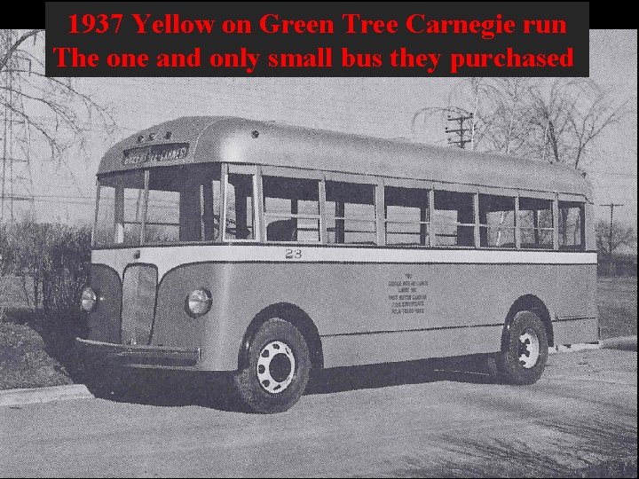 1937 Yellow on Green Tree Carnegie run The one and only small bus they