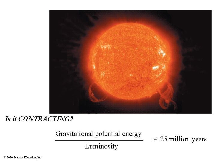 Is it CONTRACTING? Gravitational potential energy Luminosity © 2010 Pearson Education, Inc. ~ 25