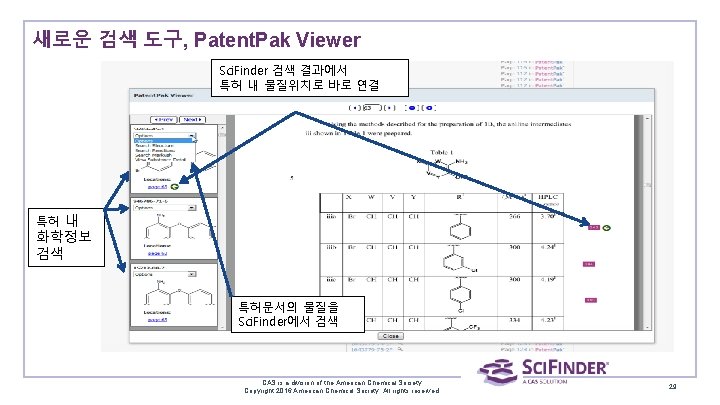 새로운 검색 도구, Patent. Pak Viewer Sci. Finder 검색 결과에서 특허 내 물질위치로 바로