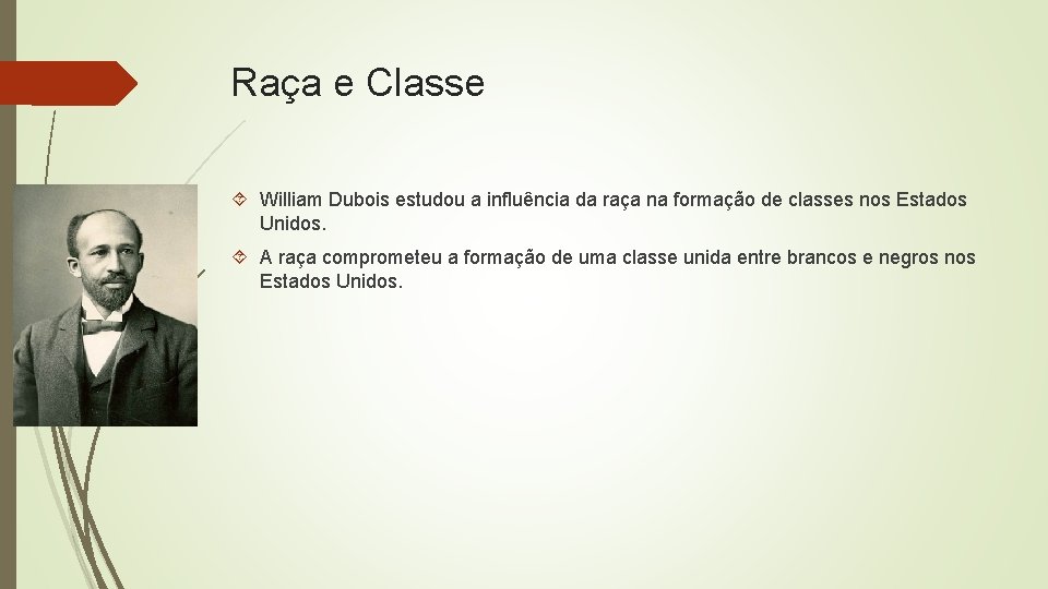 Raça e Classe William Dubois estudou a influência da raça na formação de classes