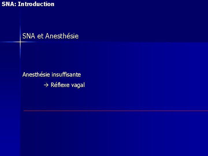 SNA: Introduction SNA et Anesthésie insuffisante Réflexe vagal 