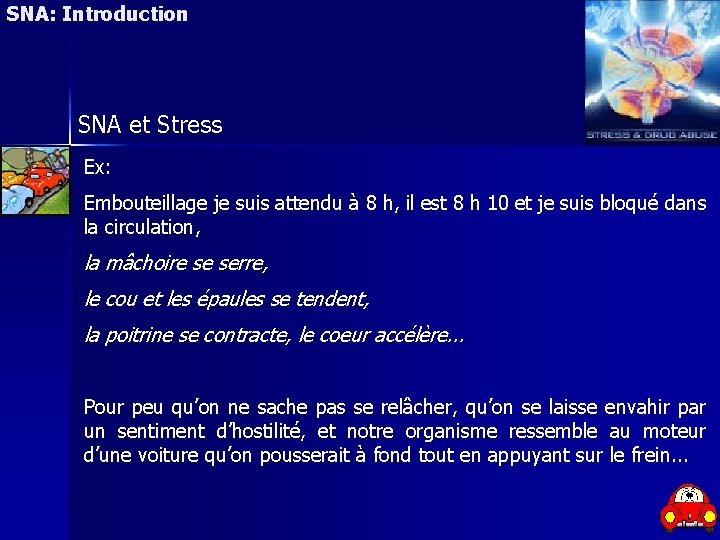 SNA: Introduction SNA et Stress Ex: Embouteillage je suis attendu à 8 h, il